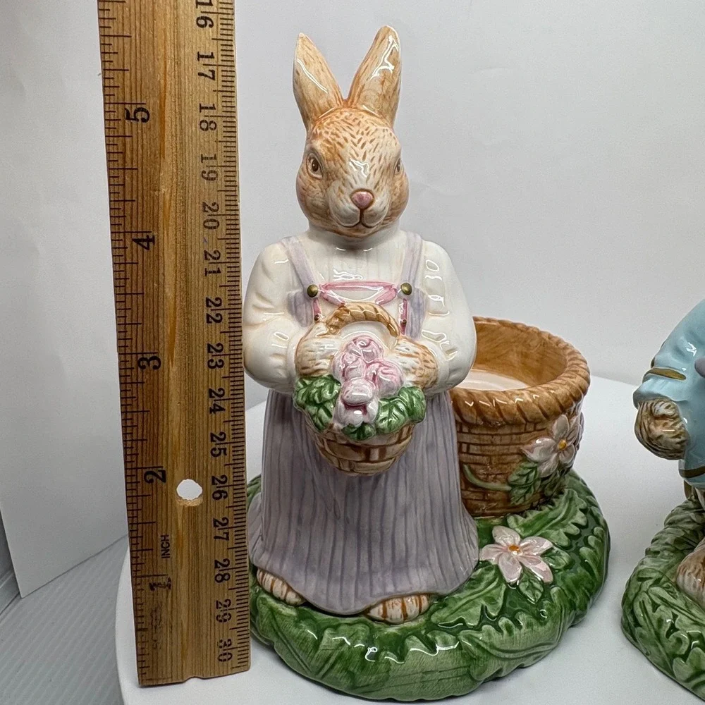 Avon Springtime Collection Ceramic Bunny Rabbit Candle Holder Figurines Easter